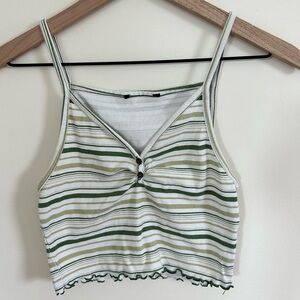 Green and white striped going out top